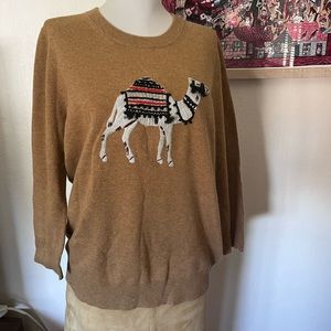 J Crew Camel 3/4 Sleeve Sweater with Cashmere